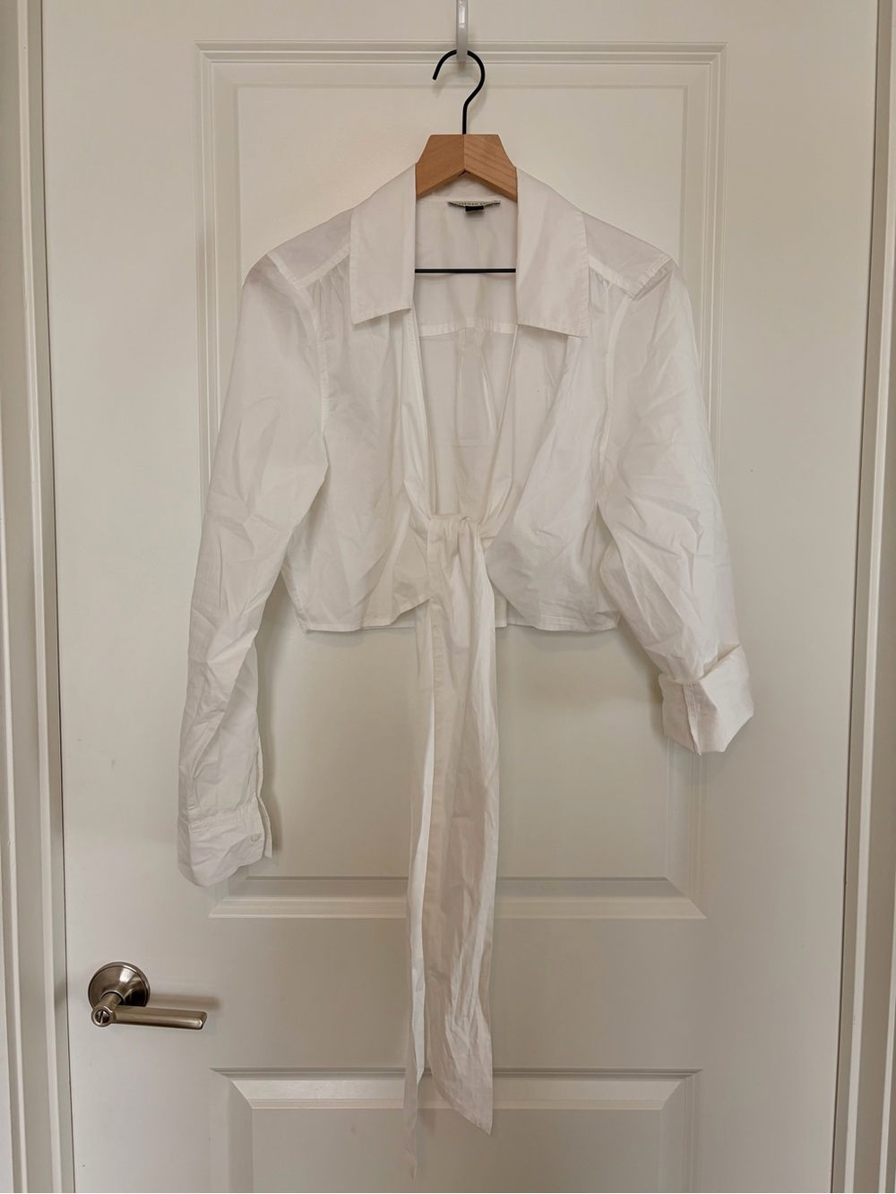 American Eagle Outfitters White Tie-Front Cropped Button-Down